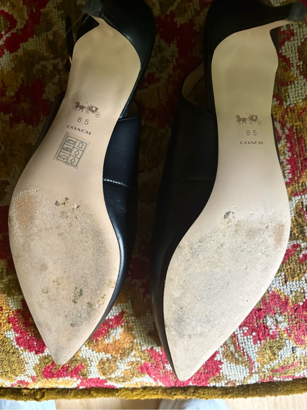 Coach Black Leather Slingback Kitten Heels Pointed Toe Pumps Size 8.5 - Picture 4 of 5